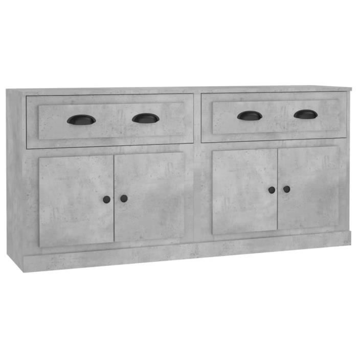 Buffet bas - - Gris béton - Bois dingénierie - 2 portes - Classique - Intemporel