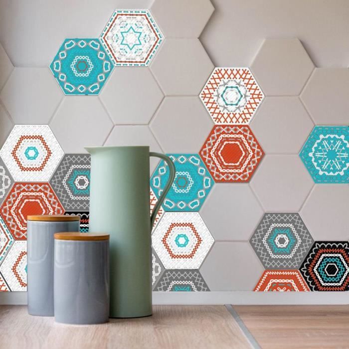 10pcs Carrelage Hexagonal Sticker Art Autocollants De Plancher