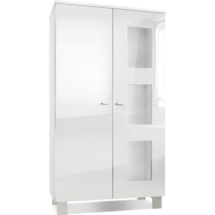 Vitrine Armoire Denjo Corps en Blanc Mat//Façades en Blanc Haute Brillance et Noir Haute Brillance