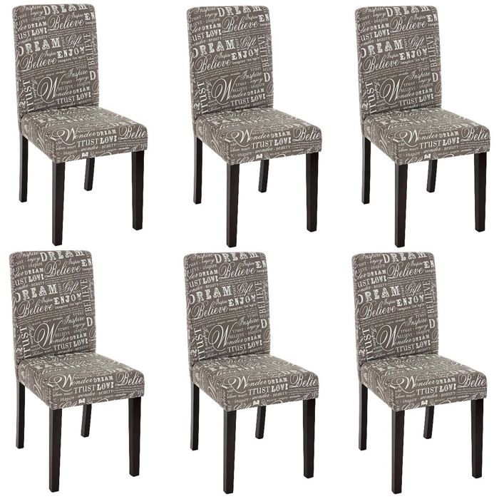 lot de 6 chaises de salle à manger en tissu imprime gris pieds fonces