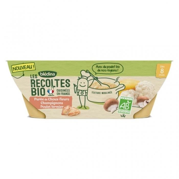 Bledina Les Recoltes Bio Puree De Choux Fleurs Champignons Poulet Fermier Des 8 Mois Par 2 Bols De Cdiscount Puericulture Eveil Bebe