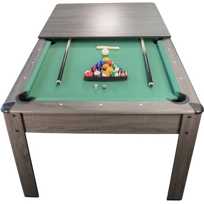 Table de Billard Américain HARMONY 6Ft - Gris et Tapis Vert - Accessoires et plateau dînatoire inclus