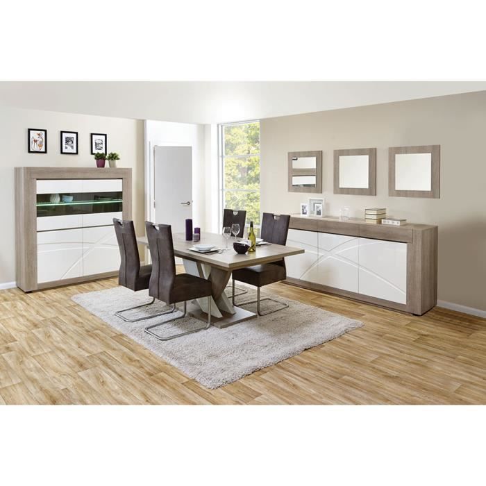 Salle A Manger Complete Blanc Laque Et Bois Gris Moderne Ophelie