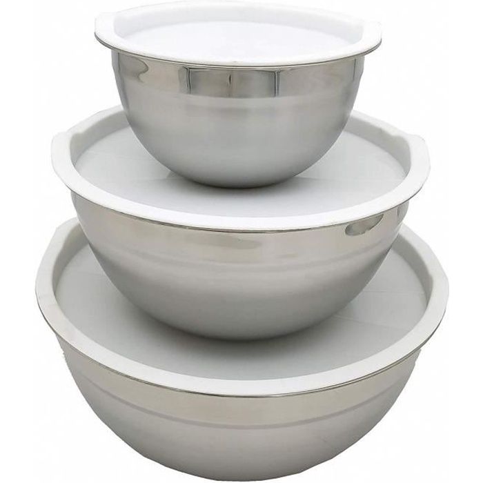Lot De 3 Bols Melangeurs Saladiers En Acier Inoxydable Avec Couvercle Achat Vente Bol Soldes Sur Cdiscount Des Le 20 Janvier Cdiscount