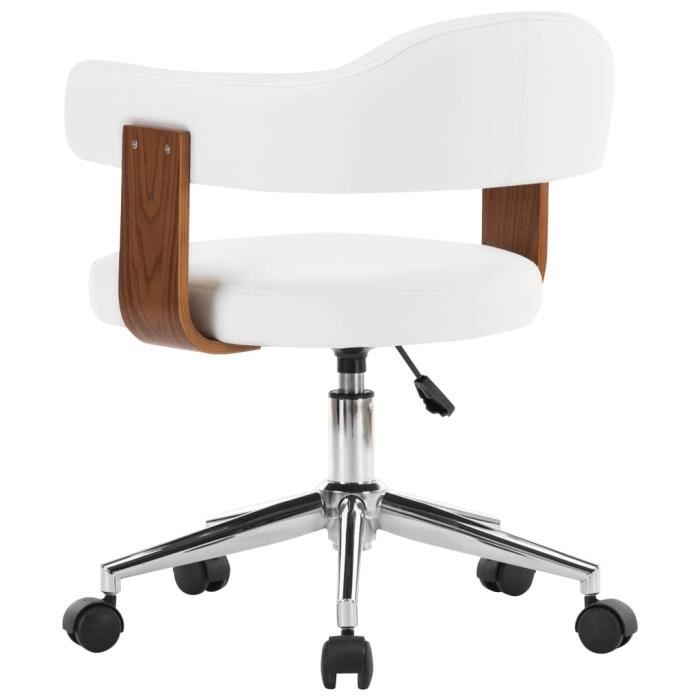 fauteuil de bureau pivotante - chaise de bureau scandinave blanc - bois courbé et similicuir