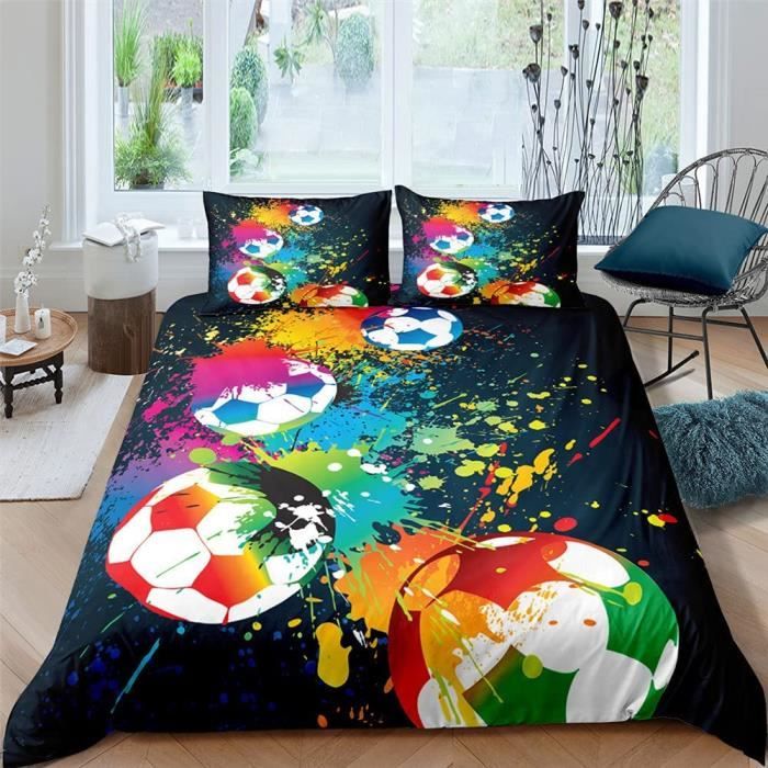 Housse de Couette Football 140x200cm pour Enfants Parure de Lit 1 Personne  3D Housse Couette Microfibre,2 Taie d'oreiller 50x75 cm - Cdiscount Maison