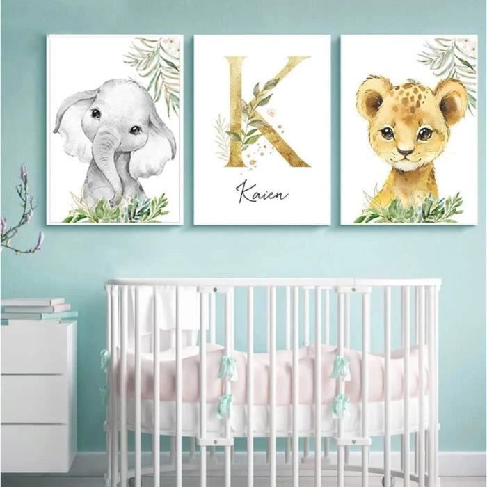 3 Affiche Prenom Bebe Tableau Personnalise Poster Animaux Jungle Chambre Enfant Decoration Murale Cadeau 30x40cm Sans Cadre Cdiscount Maison