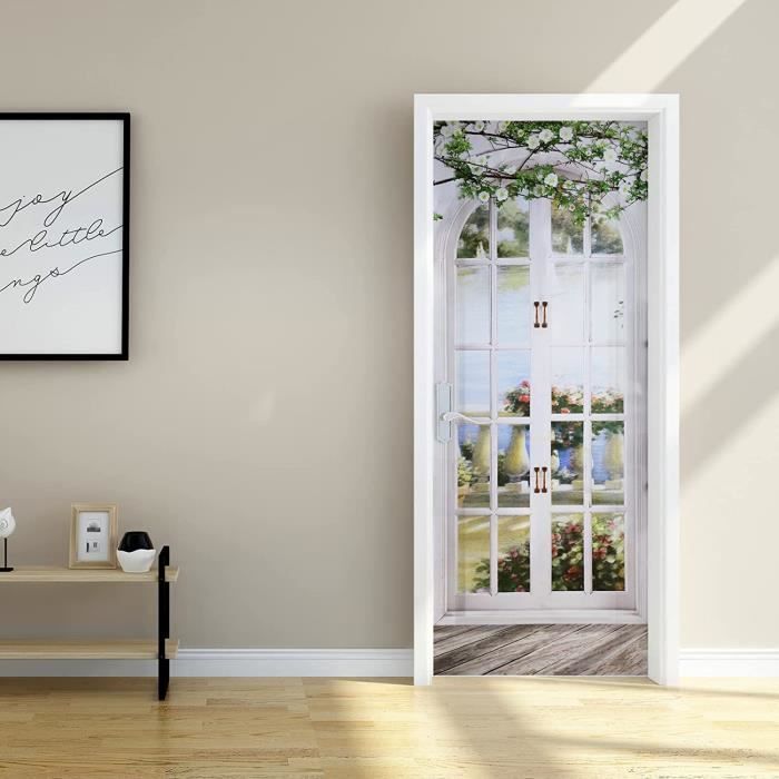Autocollant Porte 3D Effet Bois Rustique - 77x200 Cm, Vinyle Amovible | Déco Murale Facile à Poser, Sans Colle