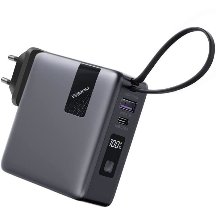 Wikinu 65W USB C Chargeur, 10000mAh Power Bank 2-en-1 Chargeur Hybride, GaN  Fast Pliable Wall Chargeur Adaptateur Secteur - Cdiscount Informatique