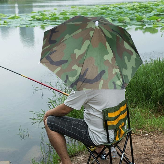 Chapeau Parapluie Mains Libres - Protection UV Et Imperméable - Pour Pêche, Concerts, Plein Air - Léger Et Réglable - Diamètre 65 Cm