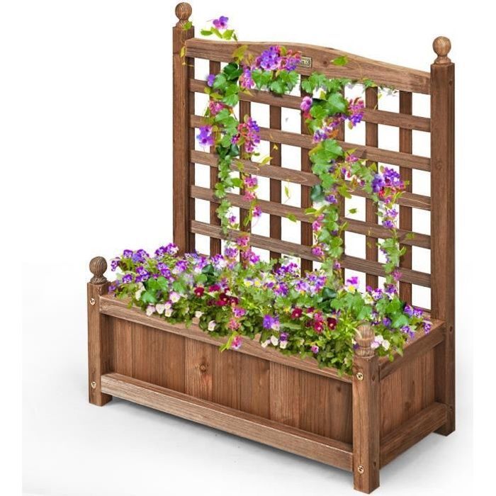 Jardinière Sur Pied Avec Treillis Métallique - 63x31x112 Cm - Bac Profond 30 Cm Pour Plantes Grimpantes - Pour Balcon, Terrasse Ou Jardin - Noir - 10
