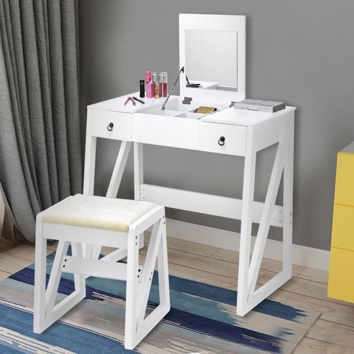 Un Coffret /à Cosm/étiques D/émontable Blanc RDT28WT VASAGLE Coiffeuse avec 5 Tiroirs Miroir Triple sans Cadre Table /à Maquillage avec 1 Tabouret Facile /à Assembler