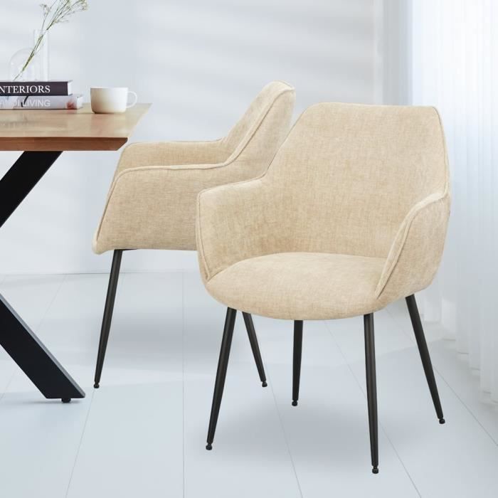 Chaise Salle à Manger Grise Avec Accoudoirs - Siège Rembourré PU, Charge 150 Kg, Pieds En Bois Réglables