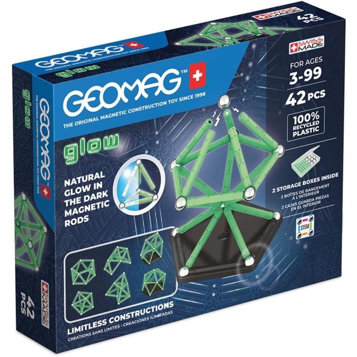 Geomag Glow 42 Pièces Jeu de Construction Magnétique Phosphorescent pour Enfants dès 100% Plastique Recyclé Brille dans Le Constructions Aimantées STEM Fabrication Suisse - vue 7