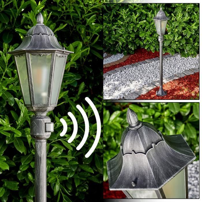 Lampe dextérieur - HOFSTEIN - Ganna - Candélabre en aluminium noir/argenté - Verre dépoli - IP44