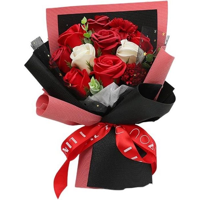 11 Pièces de Fleurs de Savon Fleur de Rose Bouquet de fleur Pétales de Rose Coffret Cadeau Pour Cadeau Anniversaire de Rouge A