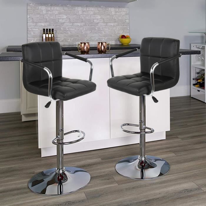 YIPEEMA. LOT DE 2 CHAISES DE BAR EN CUIR HAUTEUR DU DOSSIER: 32 CM.