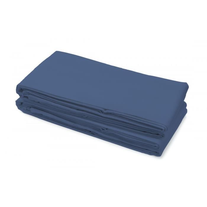 Drap plat - HOME LINGE PASSION - Uni - 100% coton - 180x290 cm - Bleu