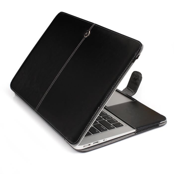 Étui Housse MacBook Air 13 Pouce Coque Modèle A1932 (Neuf 2018 Version)  Luxe Rétro Antichoc PU Cuir -Noir