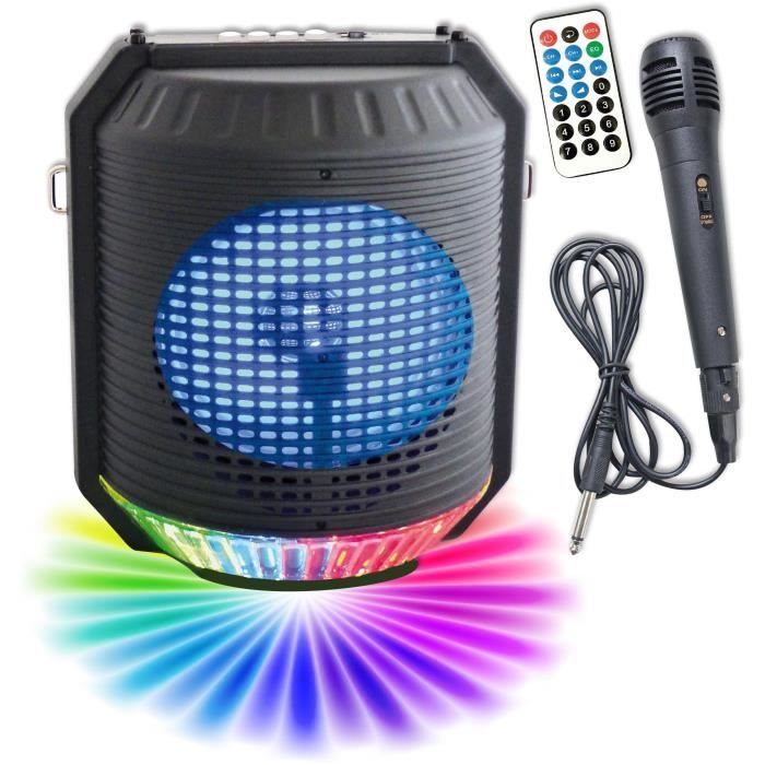 INOVALLEY HP74BTH - Enceinte lumineuse karaoké Bluetooth 20W - Lumière LED multicolore - Port USB, R