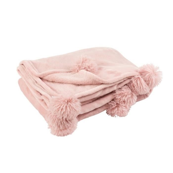 Plaid Pompon Polyester Rose Bebe 130x170 Cdiscount Maison