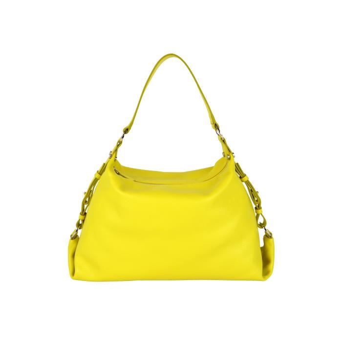 Sac port?� ?�paule LAMARTHE NATUREL NA103 - Jaune anis - Cuir de vachette pleine fleur - Fermeture 