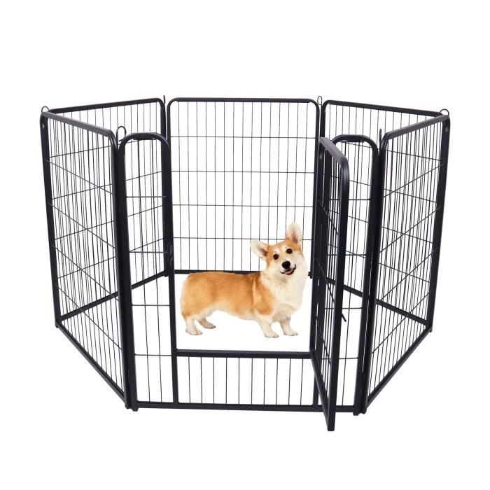 Comparer les prix de LILIIN Parc pour Chiots Parc pour Chiens avec 1 Porte 6 pièces 65x80cm Noir Grille Métallique Cage Intérieure et Extérieure