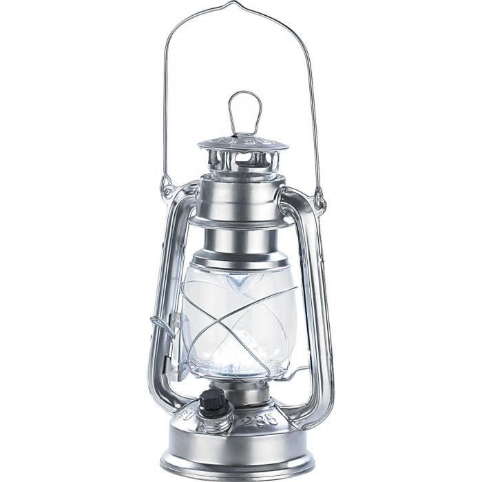 Lampe-tempête à LED - LUNARTEC - Océan - Camping - Gris argenté - Blanc - Intensité lumineuse réglable