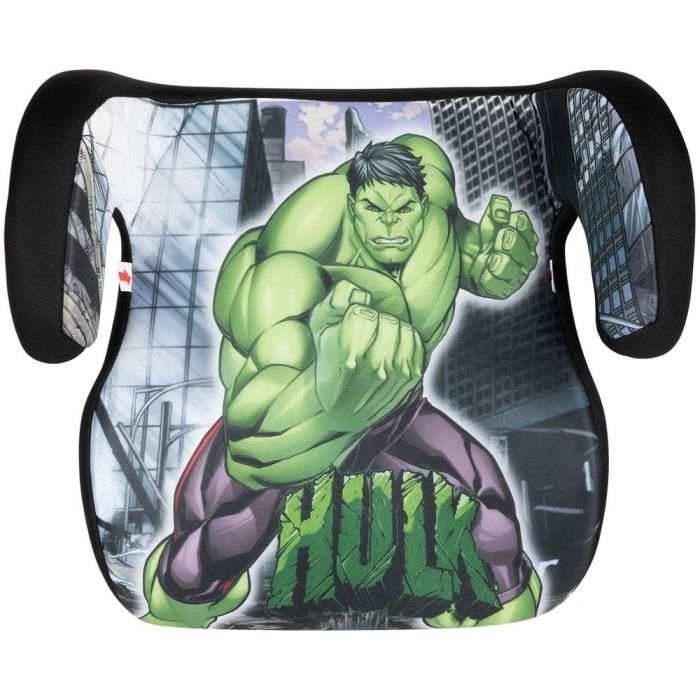 Réhausseur voiture Hulk, groupe 2-3 (de 15 à 36 kg) pour enfant, vert et noir, agrémenté de graphismes du super-héros Hulk