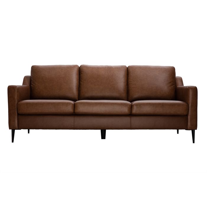 Miliboo - Canapé vintage 3 places cuir marron et bois noir OXMO