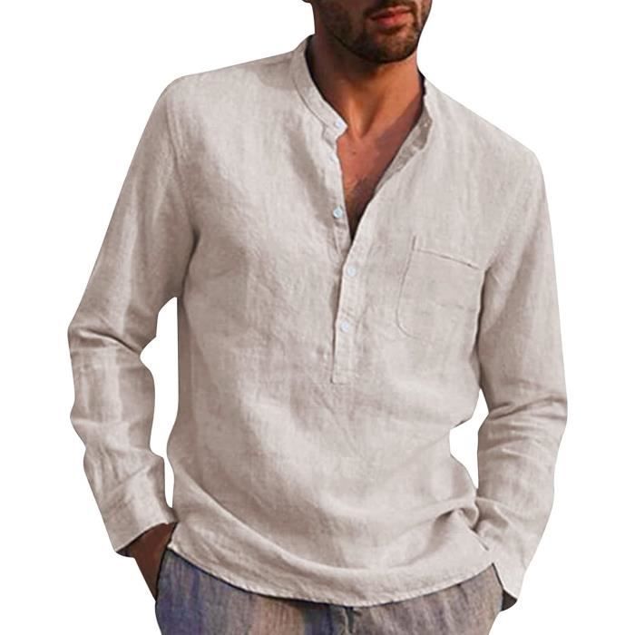 Chemise Homme Chemise En Lin Homme Slim Fit Élégante Pour L'Été