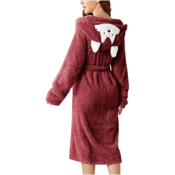 VOGMATE Robe De Chambre Femme Grande Taille Coton Capuche - Peignoir Bain Doux Fermeture Éclair Longue