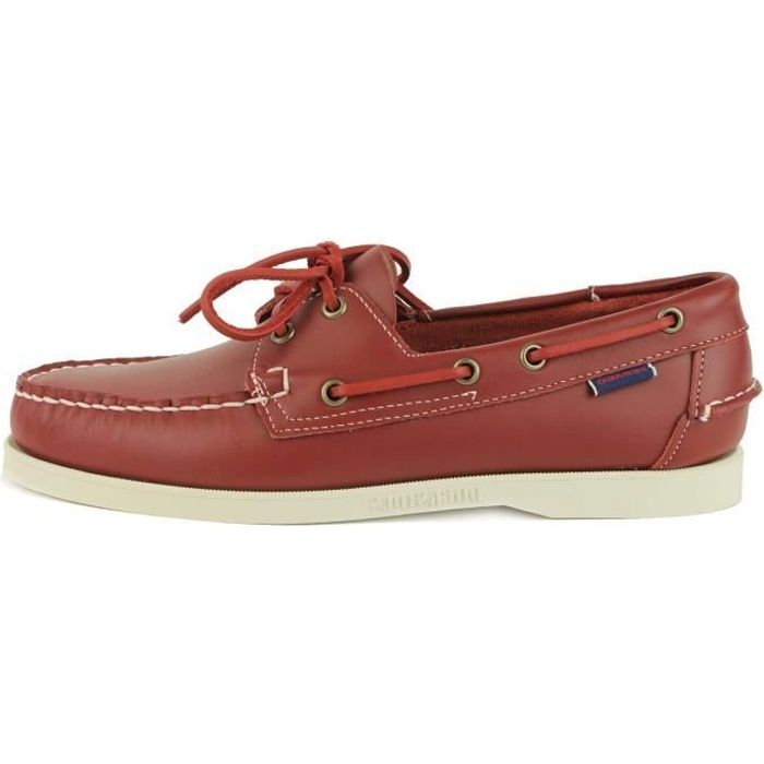 Chaussure bateau Sebago DOCKSIDES CUIR - Rouge - Homme - Semelle en caoutchouc