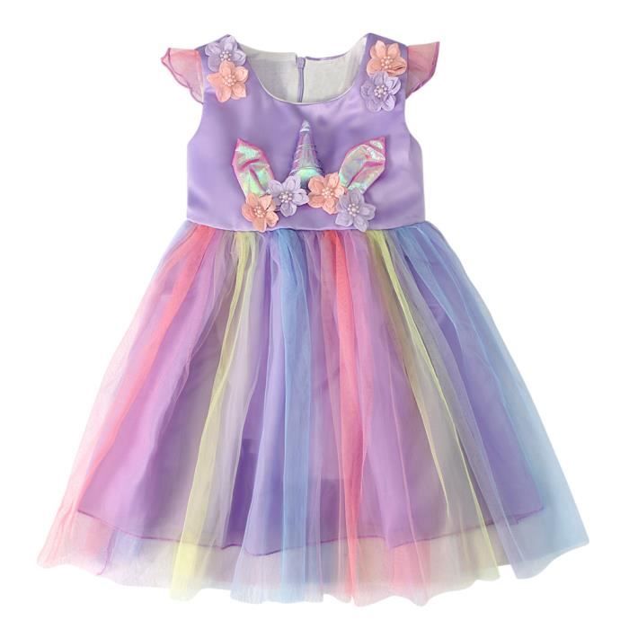 Violet 3 8 Ans Robe De Princesse Robe Zippe Tutu Licorne Costume Fete Anniversaire Sans Manche Pour Enfant Fille Violet Achat Vente Robe Cdiscount