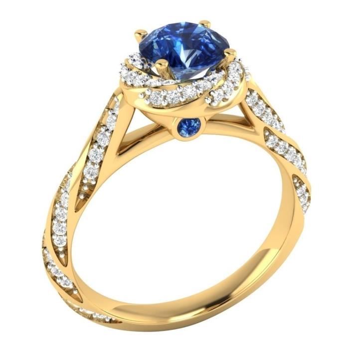 Bague Trois Pierre En Saphir Diamant Lab-Créé En Or Jaune - 10k