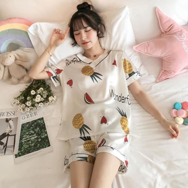 Pyjama en soie long 2021 nouveaut Femme col v Ensemble de Pyjamas