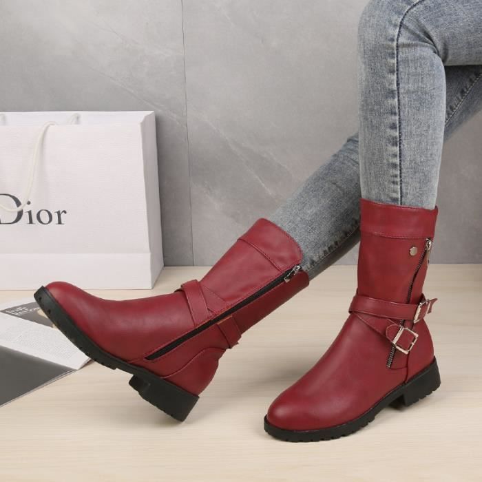 bottes rouge cuir