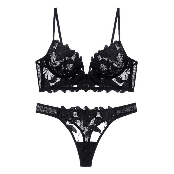 Femme Deux Pi ces Transparent Dentelle Broderie Bra Ensemble Col