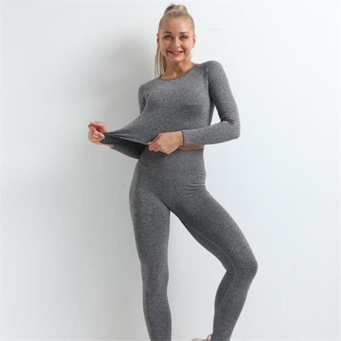 ENSEMBLE DE VETEMENTS DE SPORT Femme - Combinaison de fitness pour sports  de yoga tricotée à manches longues - Gris GO™ Gris - Cdiscount Sport