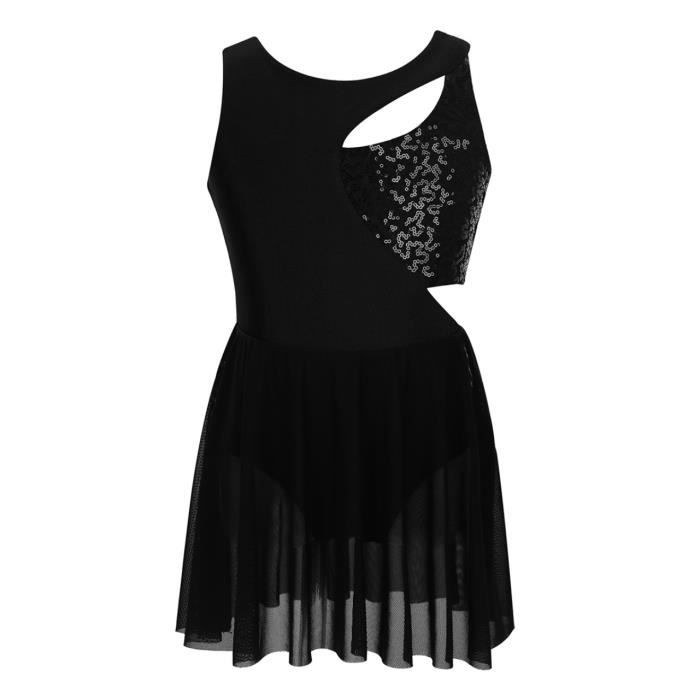 YONGHS-FR Enfant Fille Robe Danse Classique Paillette Justaucorps Gymnastique Costume Patinage 5-14 Ans Noir