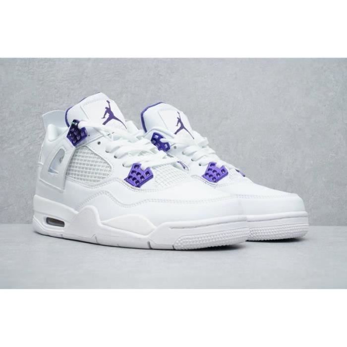 Basket Jordan 4 Retro High Chaussures de Running Femme Homme Blanc