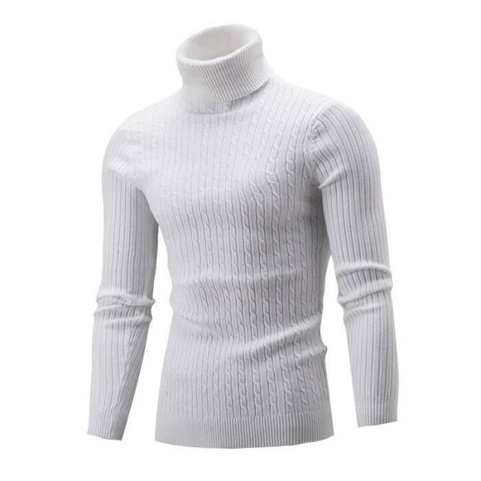 Pull col roule Homme KJEHOME Automne et hiver Manches longues Tricote Blanc Confortable et respirant Blanc Cdiscount Pret a Porter
