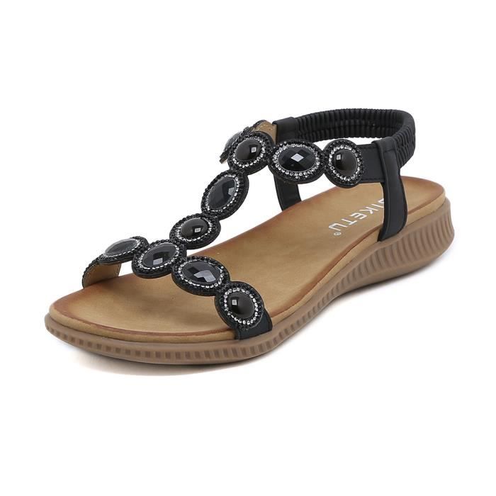 Sandales Plateforme Femme élastiques - Semelle épaisse Compensée, Sangle Tricot, Confort Pieds Nus - 10