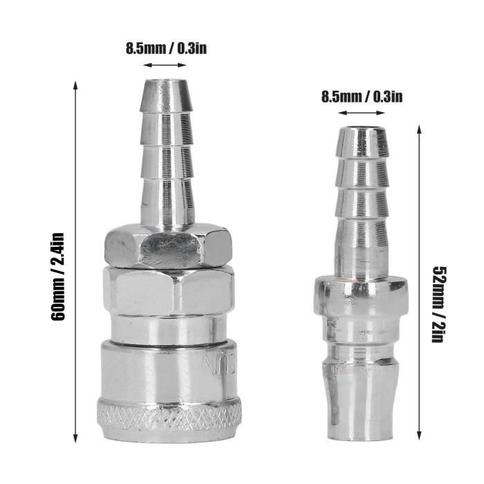 2 Raccords Rapides Tout Cuivre Nickelés 6mm - Angle 90°, Filetage Mâle BSP 1/2'', Pour Air Comprimé