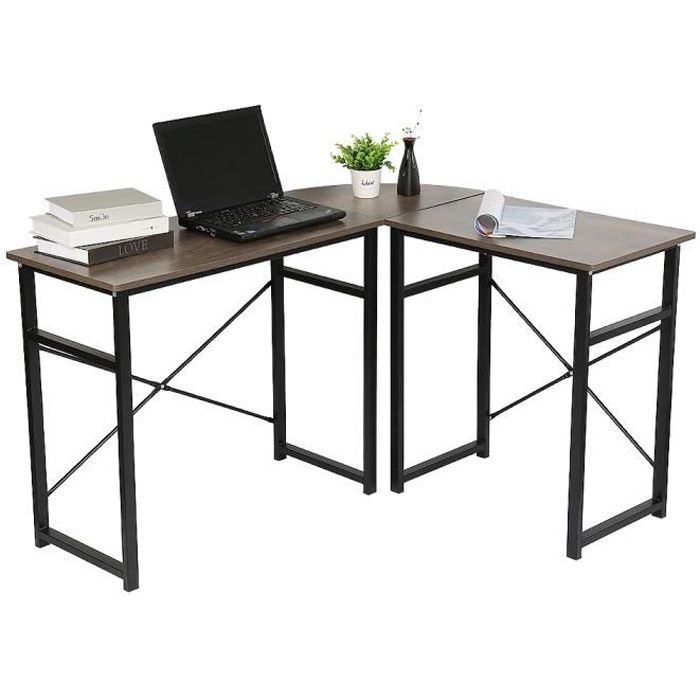 Bureau D'angle Informatique 138 Cm L Design Moderne Noir Blanc Multicolore Neuf