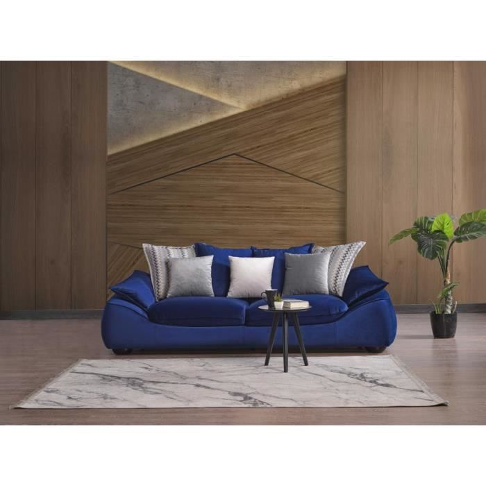 Canapé 3 places en velours bleu - PASCAL MORABITO - NEBIDA - Confort moelleux - Design contemporain