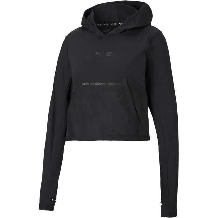 PUMA - Sweat à capuche First Mile - crop top - poche ventrale - polyester recylé - noir - femme