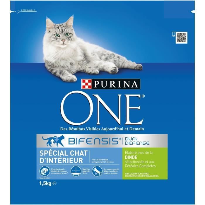 PURINA ONE Croquettes à la dinde et aux céréales complètes - Pour chat adulte d'intérieur - 1,5 kg