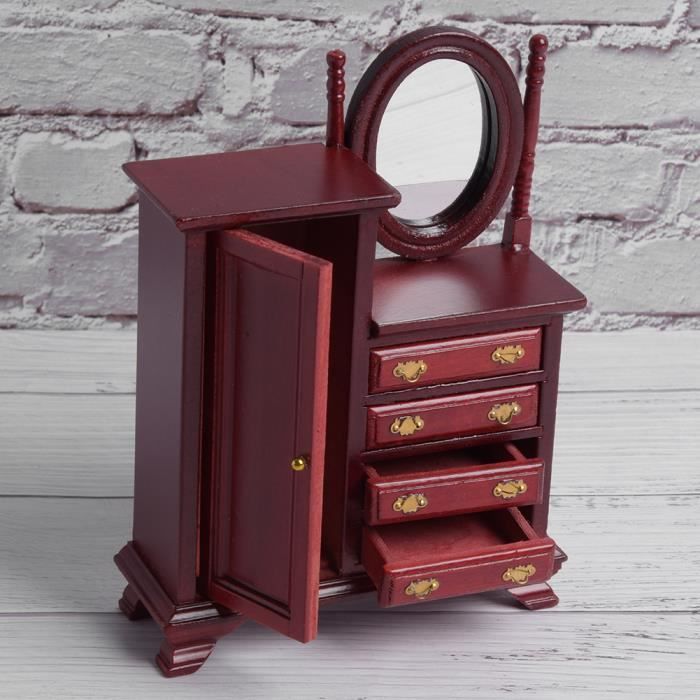 Beau Mobilier Ancien Pour Maison De Poupée – 4 Pièces Velours Bordeaux – XIXème