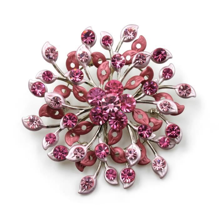 Broche cristal fleur diamètre 7cm rose - RC006008